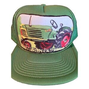 Vintage Oliver John Deere Hand Painted Trucker Green San Sun Hat From Sri Lanka